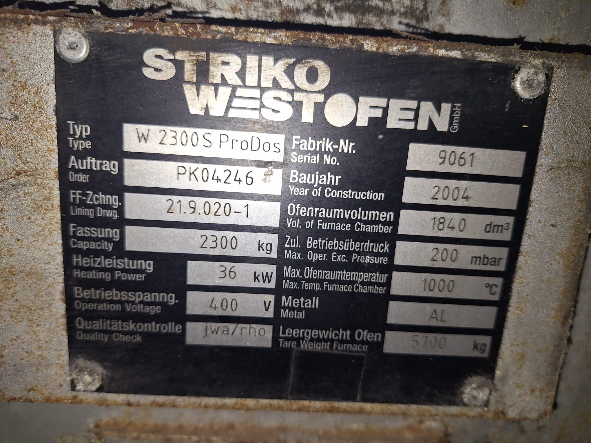  StrikoWestofen W 2300 S ProDos Dosierofen O1815, gebraucht